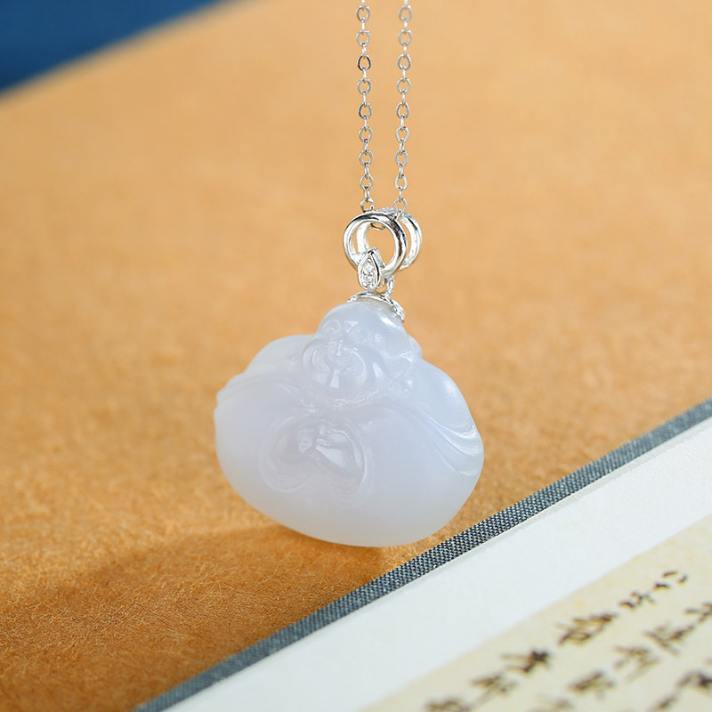 荟宝丽s925银镀金镶嵌烟紫玉抱抱佛吊坠豁达乐观休闲百搭必请款