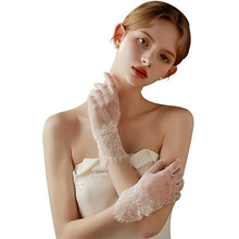 跨境批发新娘婚纱礼服手套短款薄纱镂空蕾丝结婚拍照白色婚礼手套