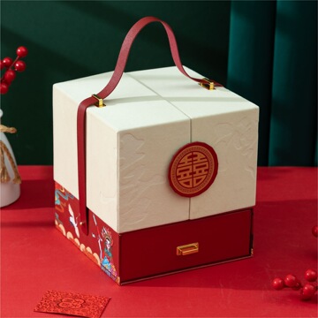 高档国潮绒布结婚喜糖盒伴手礼盒子包装盒手提订婚生日礼物盒批发