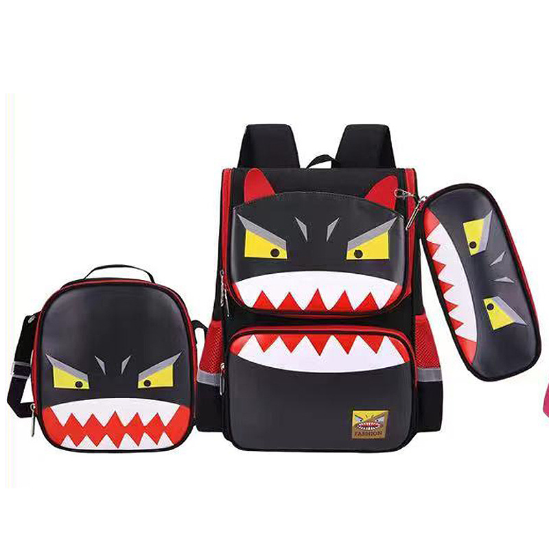 Fashion Three-Piece Set Student Schoolbag Boys and Girls Cross-Border Shoulder Large Capacity Spine Protection Backpack