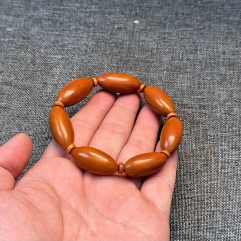 男士橄榄核手串椭圆原籽光珠素核尖文玩手链男士大单籽盘玩手把件