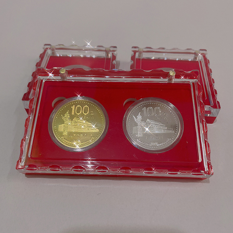 新款100亿创意礼品随手礼百亿纪念币金银对章金银款水晶盒开门红