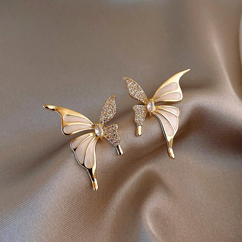 Niche Zircon Liquid Butterfly Studs Women's Light Luxury High-Grade Temperament Earrings New 2024 Hot Autumn/Winter Earrings