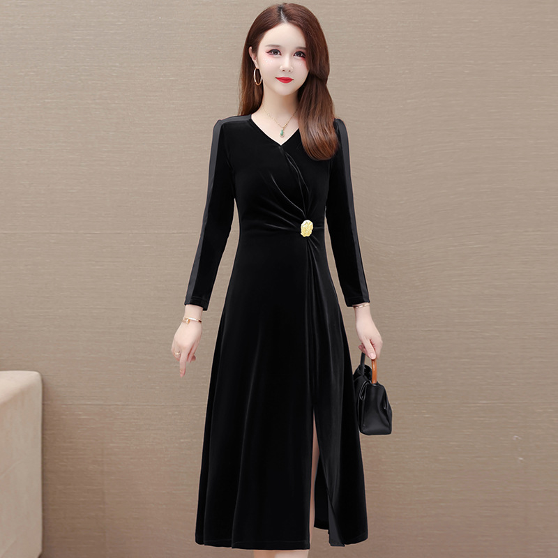 Elegant Pleuche Dress Women's Spring 2024 New Korean Style Slim Mid-Length Fashionable Skirt Women Clothes