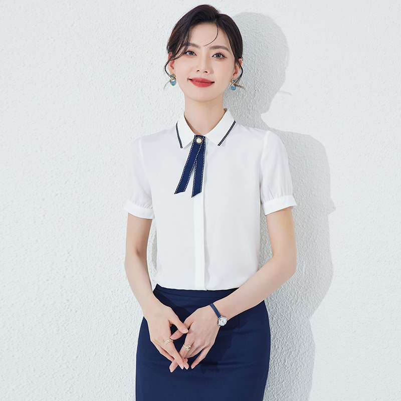 面试短袖白衬衣工作服套装白色衬衫女2024新款气质职业装正装女士