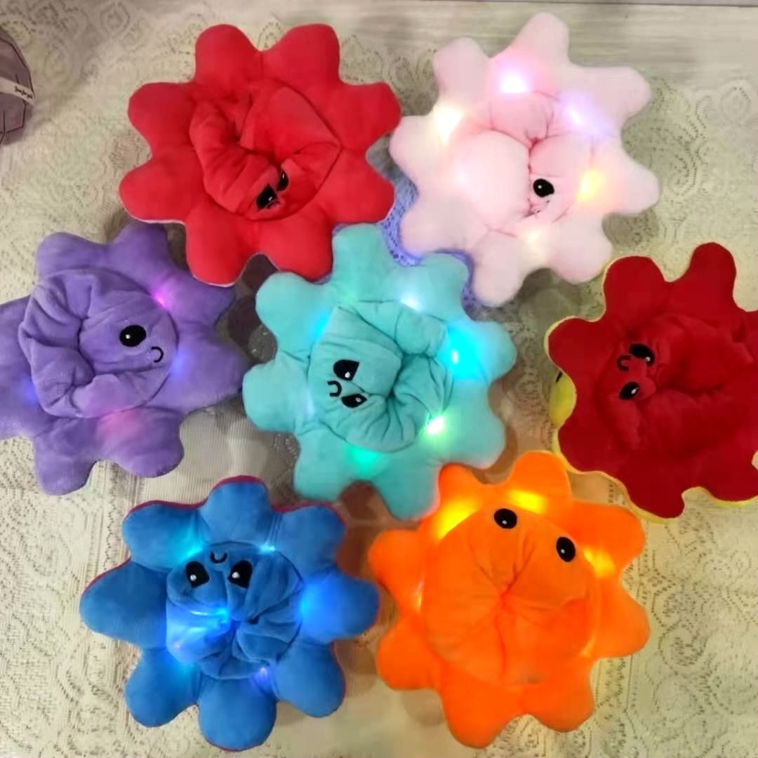 发光翻面章鱼公仔八爪鱼双面翻转带音乐玩偶毛绒玩具闪光led带灯