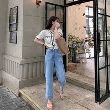 牛仔裤女年新款夏季韩版垂感高腰显瘦薄款宽松直筒九分裤ins
