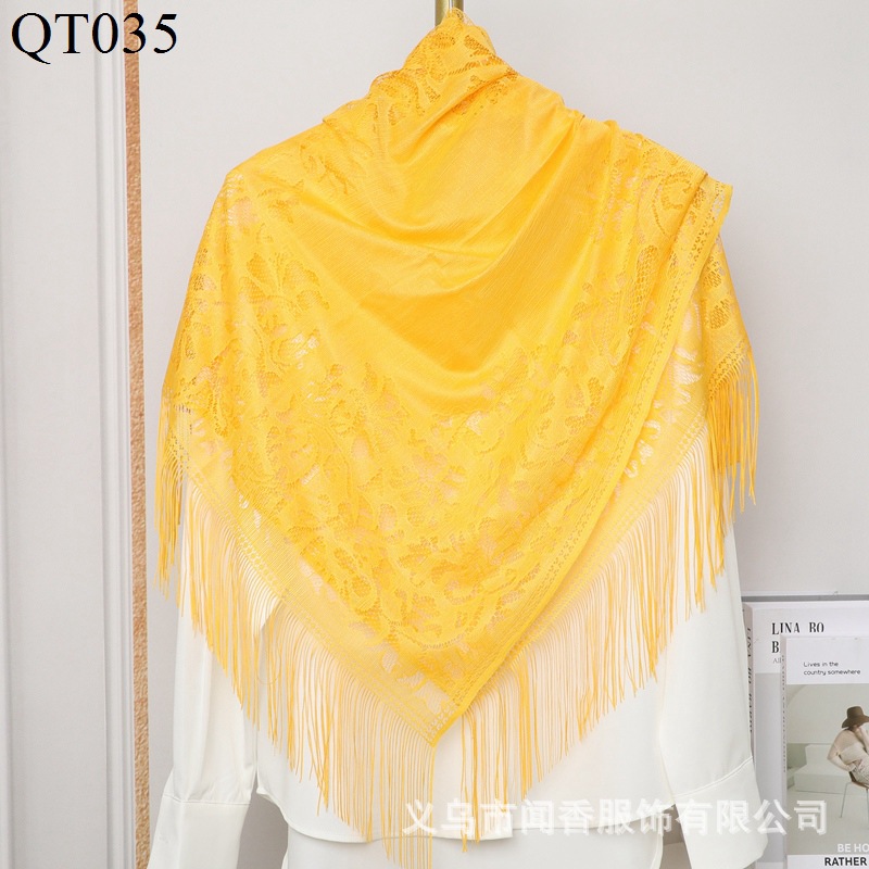 Cross-Border Hot Selling Lace Hollow Tassel Scarf Women Shawl Factory Direct Sales Autumn and Winter Keep Warm Pure Color Scarf Wholesale