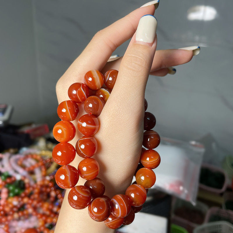 Natural Twining Line Agate Bracelet Couple Men and Women Beads String Silk Red Stripes Agate Bracelet