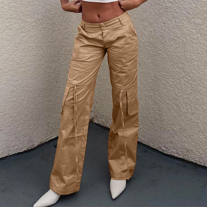 European and American AliExpress 2021 Spring New Women's Clothing High Waist Stitching Pocket Straight-Leg Pants Casual All-Match Bright Line Jeans