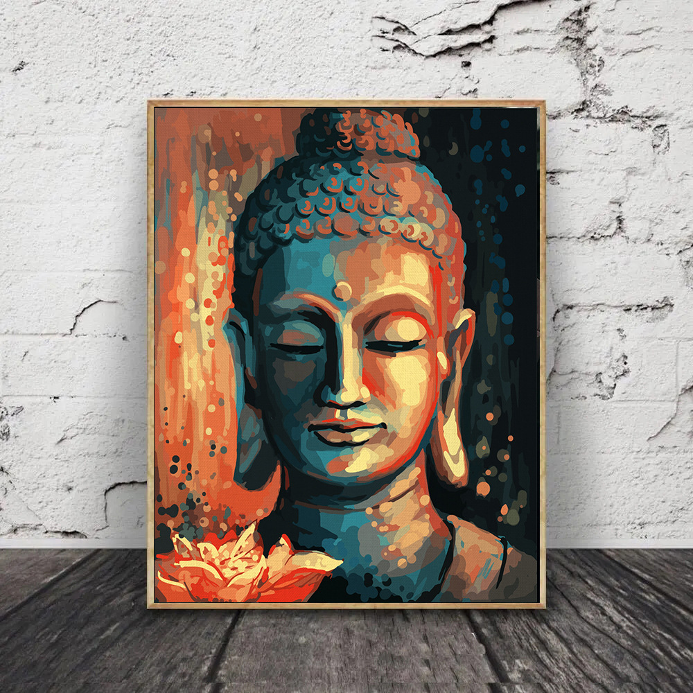 玄关画数字油画diy宗教佛头手绘填色挂画欧式唐卡背景客厅墙面画