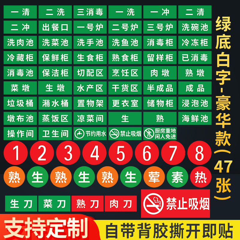 一清二洗三消毒全套厨房标识贴纸餐厅幼儿园食堂标签洗碗间洗菜池