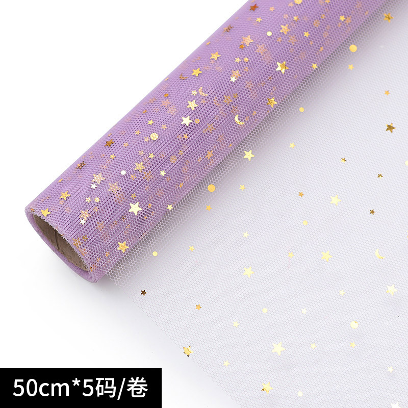 Flower Packaging Mesh Starry Sky Yarn Flower Wrapping Voile Flower Shop Floral Bouquet Wrapping Paper Material Yarn Gilding Star Moon Yarn