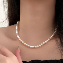 银瑞泰s925纯银米粒珠珍珠项链秋冬轻奢小众设计感锁骨链名媛颈链