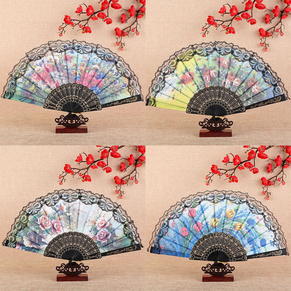 Black Rod Lace Lace Edge Fan Chinese Style Dance Props Plastic Classical Female Fan Exquisite Silk Cloth Gift Fan