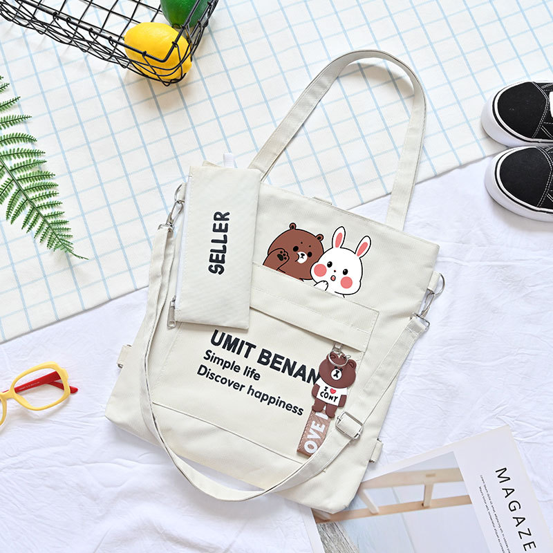 Canvas Bag Women's Adjustable Crossbody Bag Large Capacity Wholesale Korean Style Student School Bag with Zipper Original Backpack