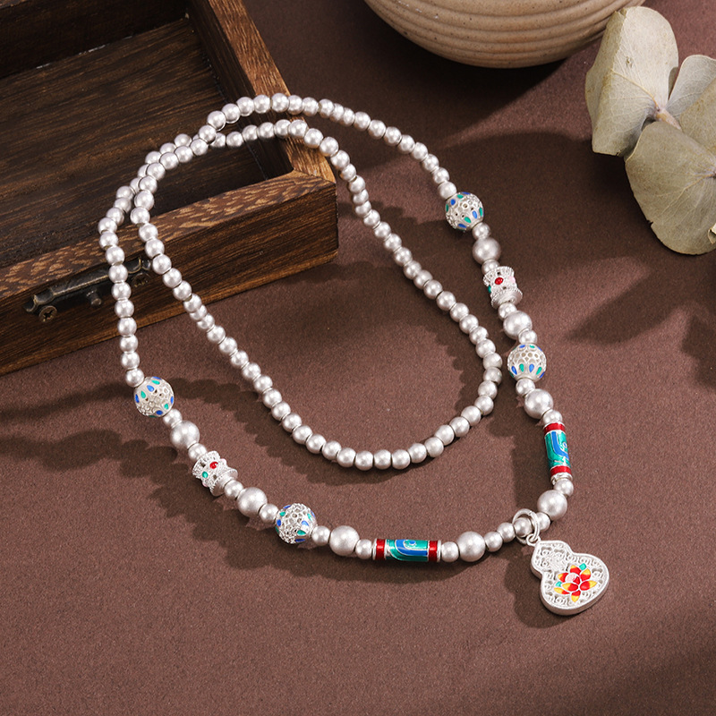 白铜镀银手链手链项链两用精美花丝珐琅彩福禄相伴古法国潮手串