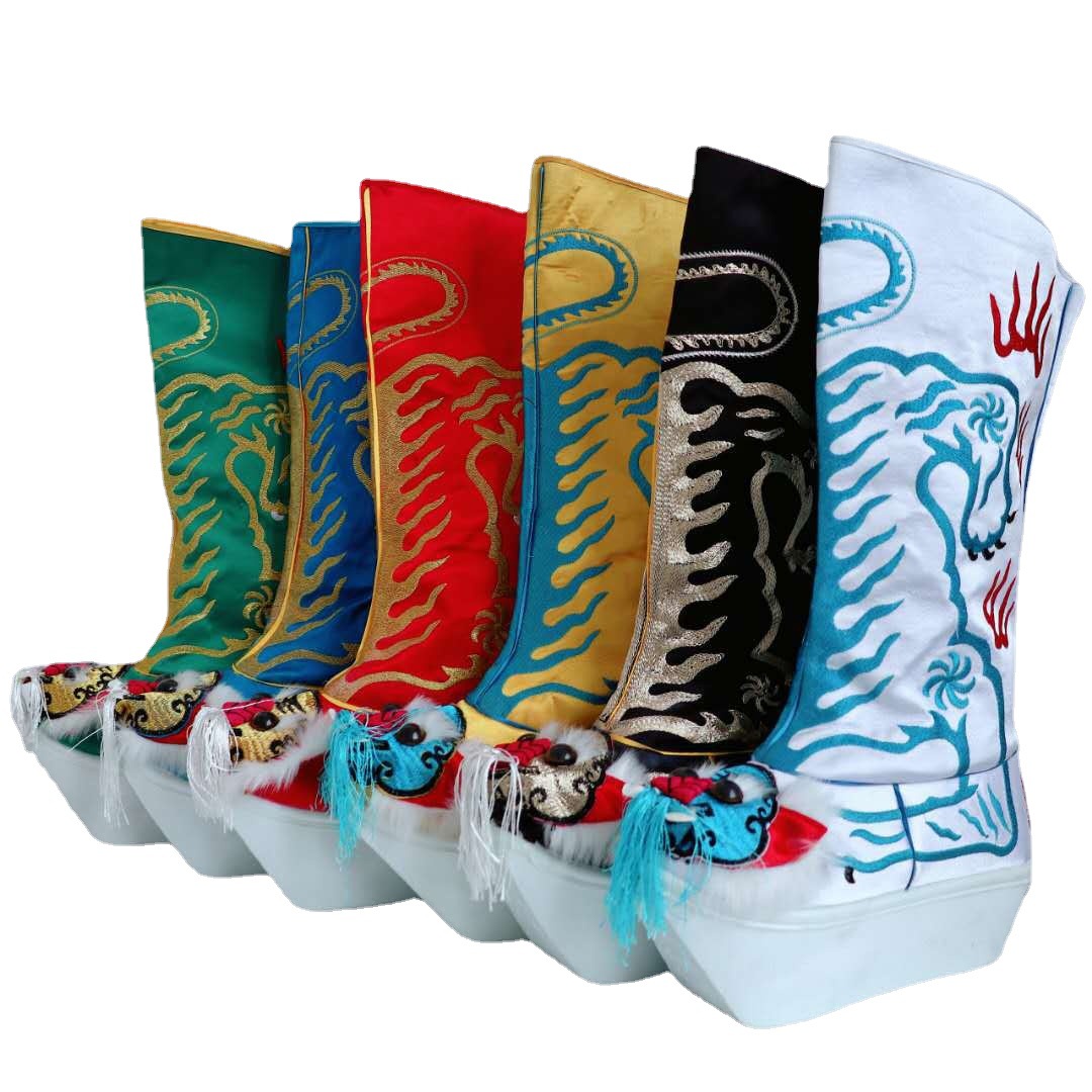 厂家直供京剧影视用品红色虎头靴戏曲舞台戏鞋厚底变脸靴虎头靴