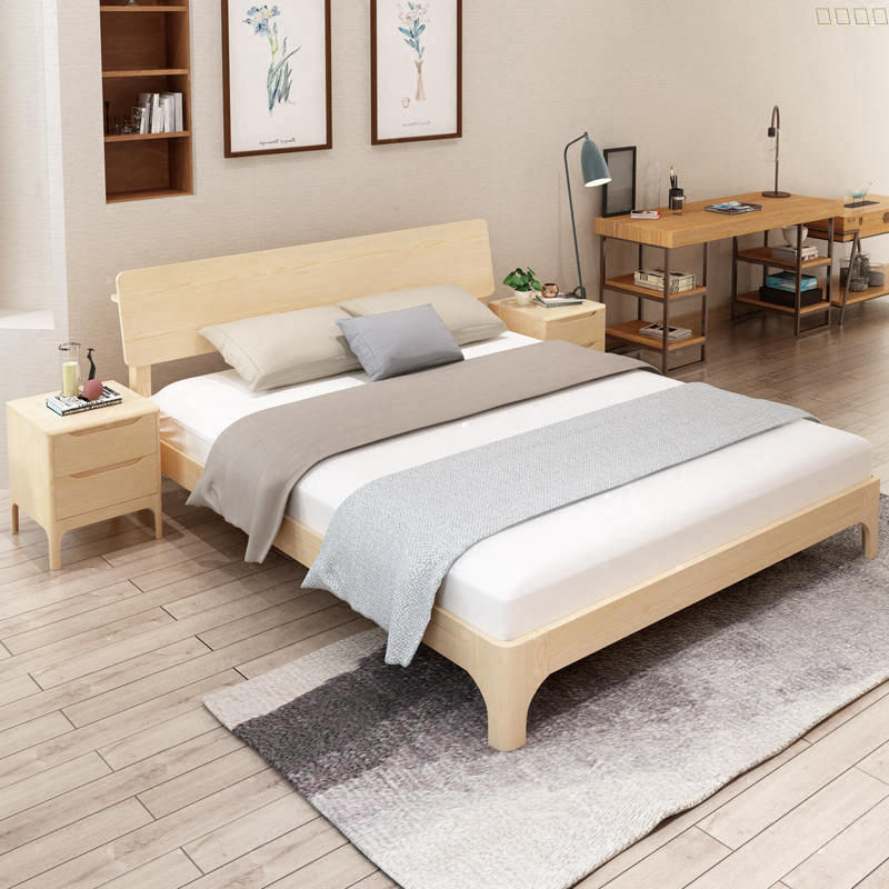 实木床现代简约一米八床双人床原木日式塌塌米床架经济型出租房床