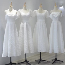 闺蜜团姐妹装伴娘服声乐艺考主持人礼服白色法式宴会礼服平时可穿