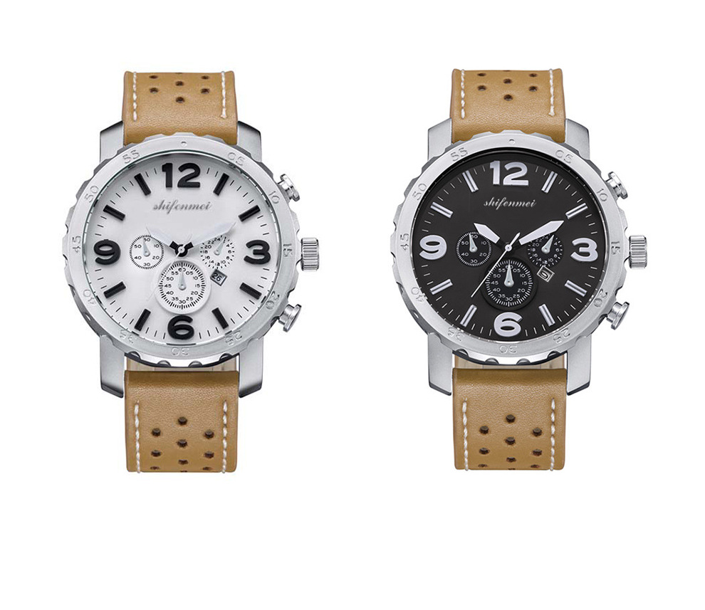 新款男士防水运动石英手表多功能欧美运动手表皮带石英表一件代发