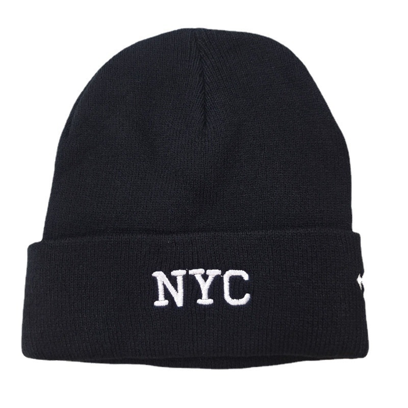 Cross-Border NYC Letter Embroidery Knitted Hat European and American Outdoor Warm Hat Autumn and Winter Men's and Women's Skiing Slipover Woolen Cap