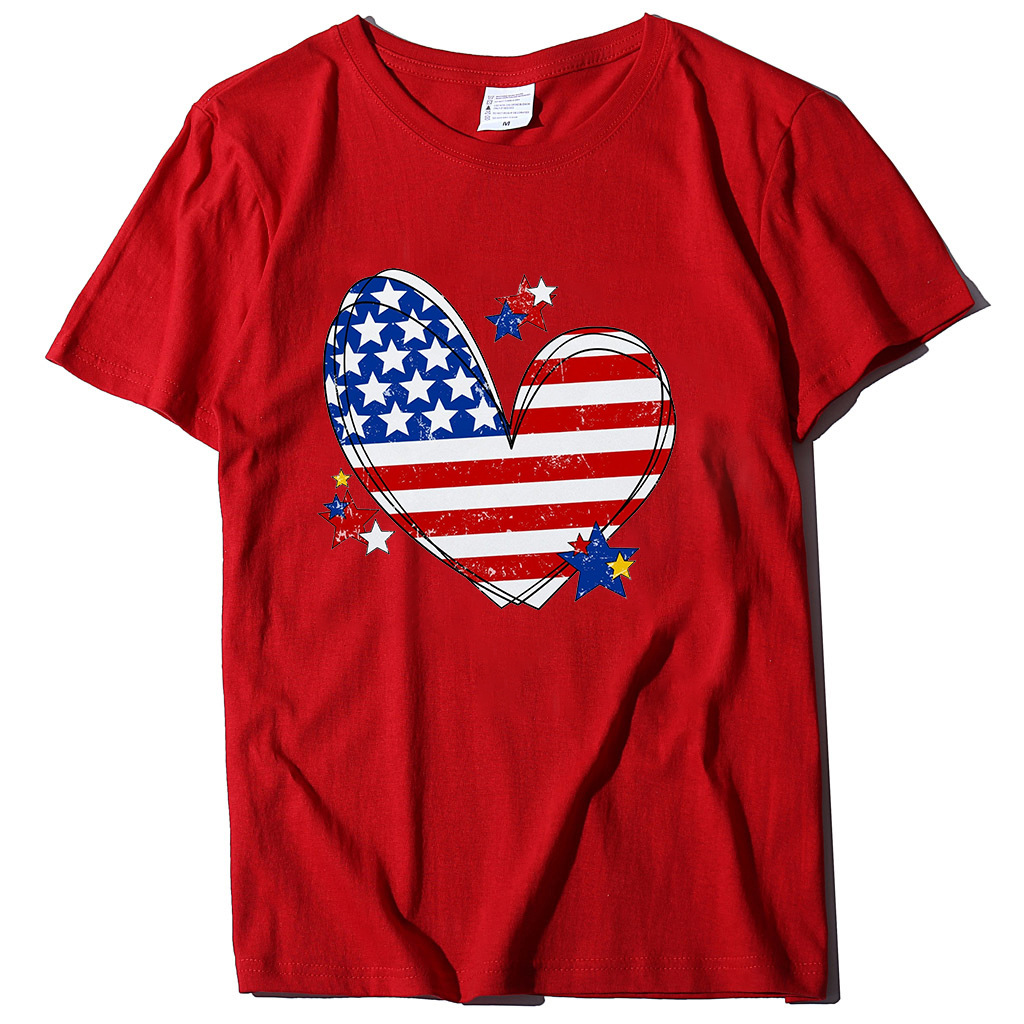 2021年新款爱心艺术印花女士短袖t恤 宽松休闲圆领欧美街头圆领