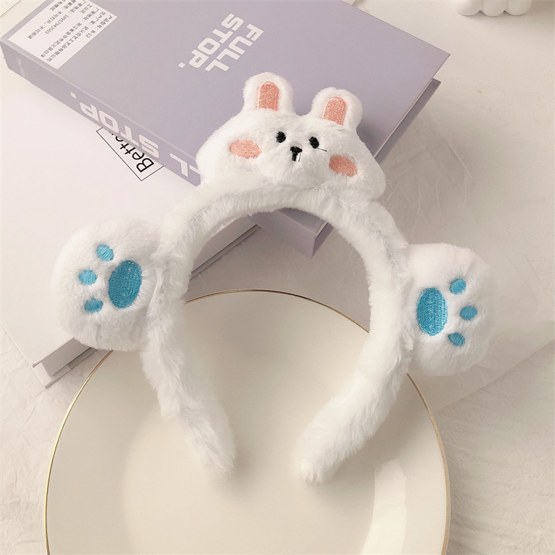 Cute Plush Loving Heart Rabbit Ears Hair Hoop Face Wash Hair Band Girl Headdress Cartoon Bunny Hairpin Hair Ornaments Sweet Beauty