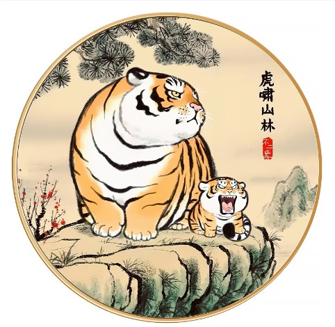 钻石画外贸方钻卡通老虎虎啸山林点钻十字绣厂家代发小幅砖石绣