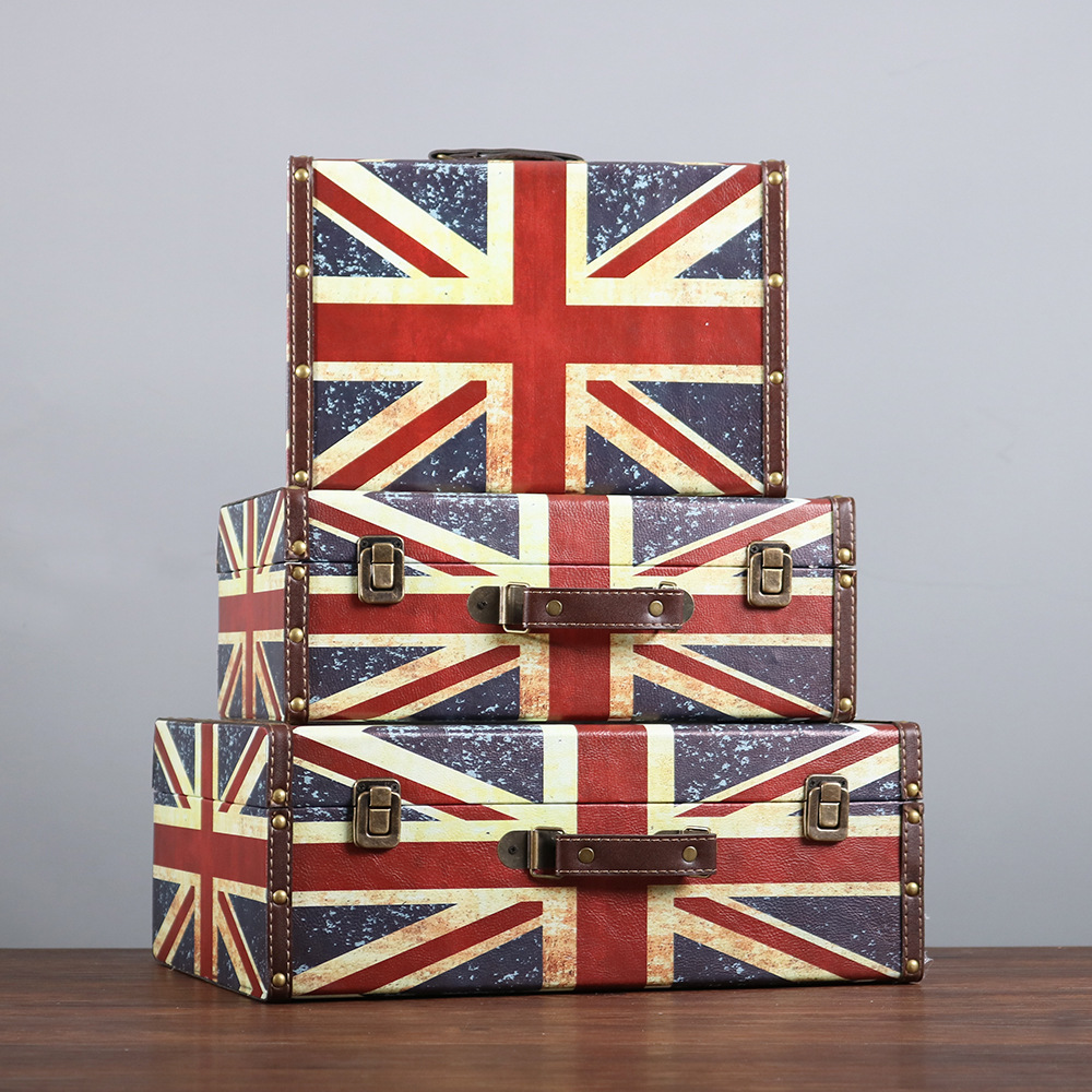 美式复古手提箱木箱子民国皮箱做旧摆件旅行箱橱窗陈列摄影道具箱