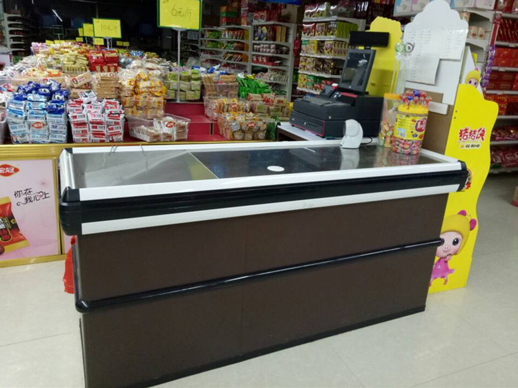 超市高配收银台转角连锁卖场商场水果店带移门开门不锈钢收银台