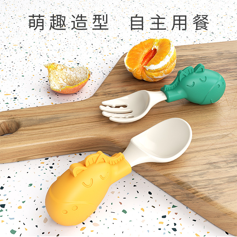 Baby PPSU Spork Silicone Short Handle Training Spork Eat Learning Baby Spoon Children‘s Tableware Solid Food Spoon Set