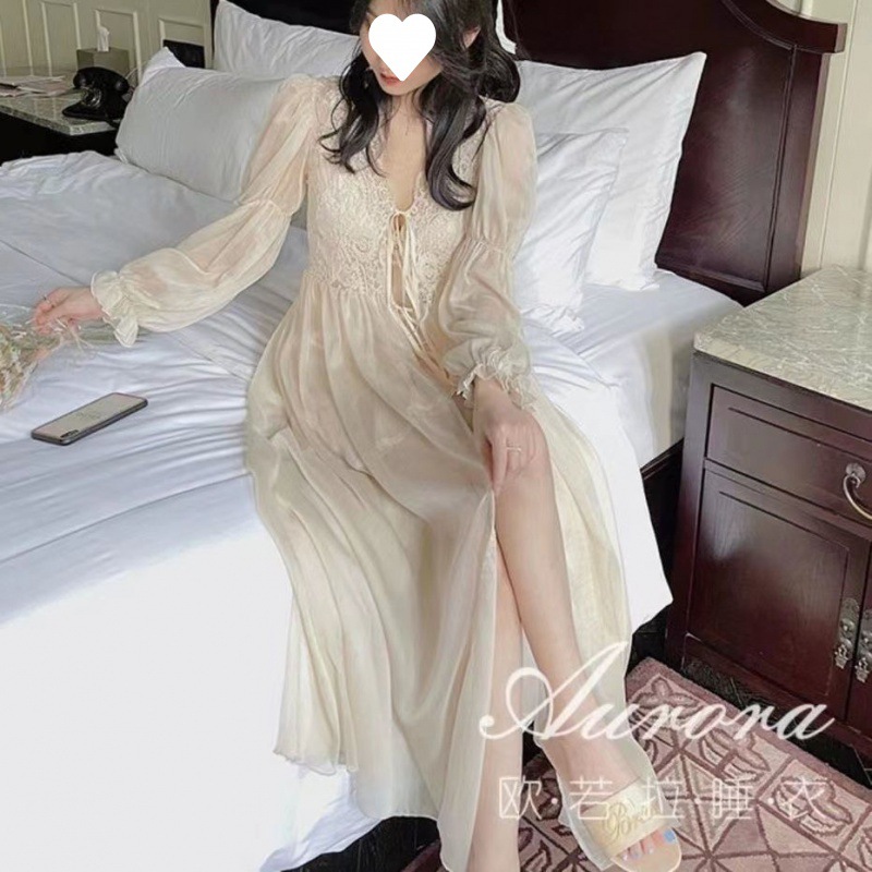 Morning Gowns Very Fairy Women's Pajamas Elegant Retro Sexy Palace Style Long Robe Chiffon Temperament Bride Generation Hair