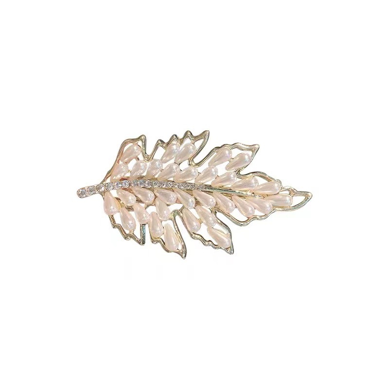 Korean Style Fashion Simple Pearl Leaf Duckbill Clip 2022 New Hairpin Cute and Graceful Side Clip Internet Celebrity Bang Clip