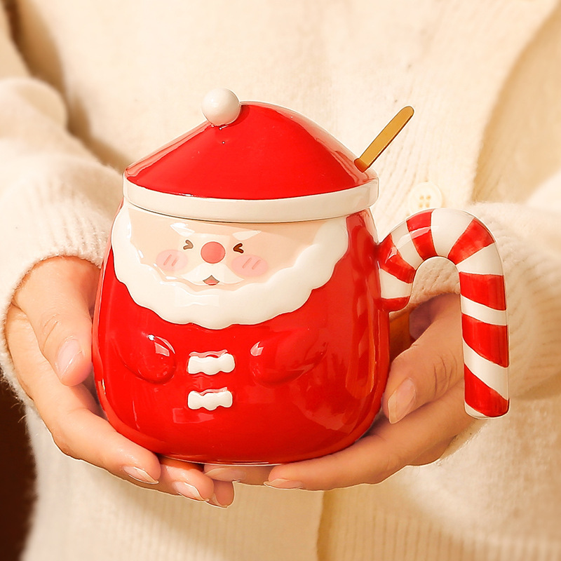 Factory Christmas Tree Gift Creative Hand-Painted Santa Claus Mug Embossed Ceramic Cup Cute Milk Cup