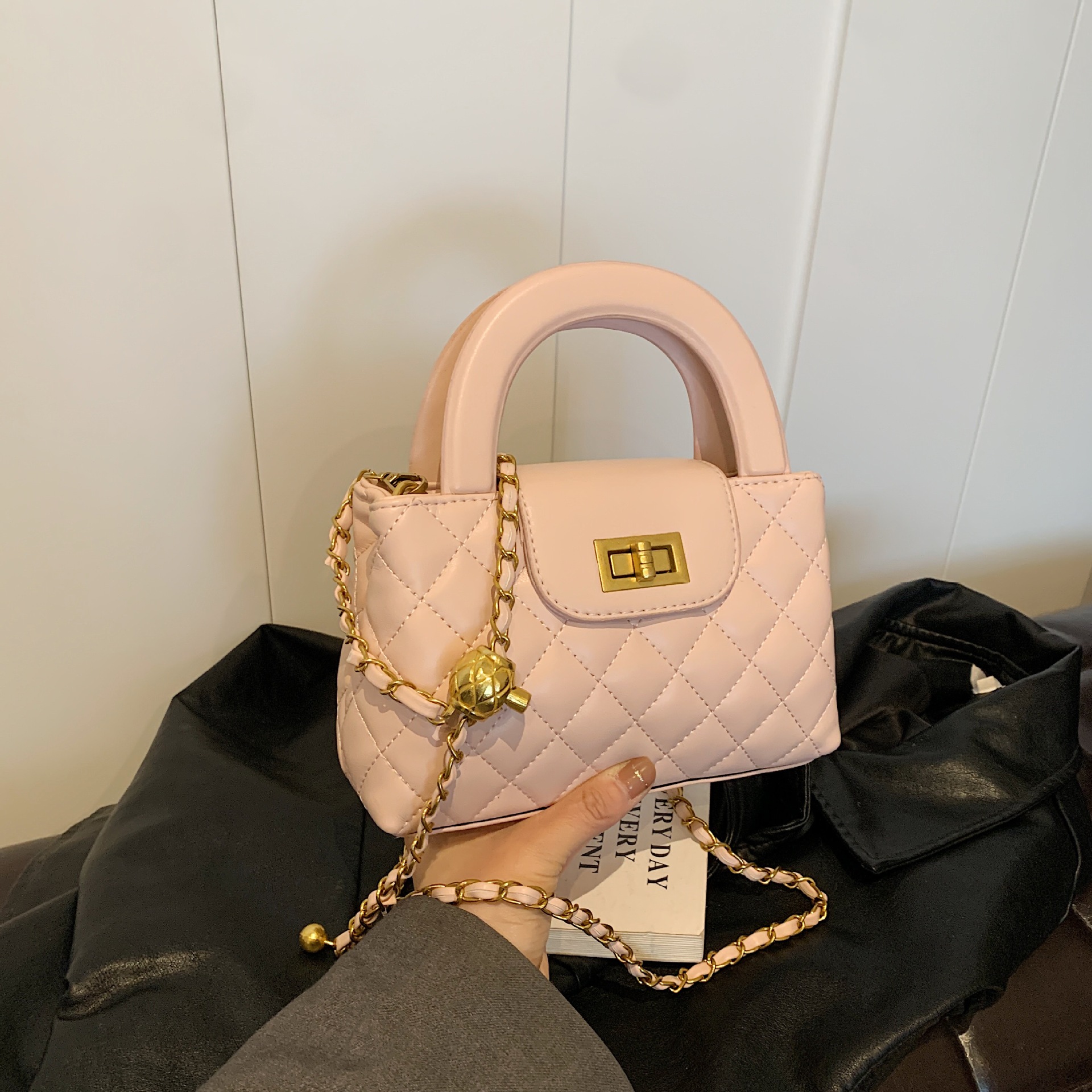 韩版小香风菱格手提盒子包女包潮链条包包2024新款春季单肩斜挎包