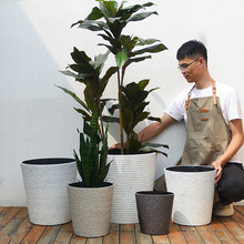 号塑料树脂花盆白色北欧简约仿陶瓷客厅落地绿植加厚深高盆栽