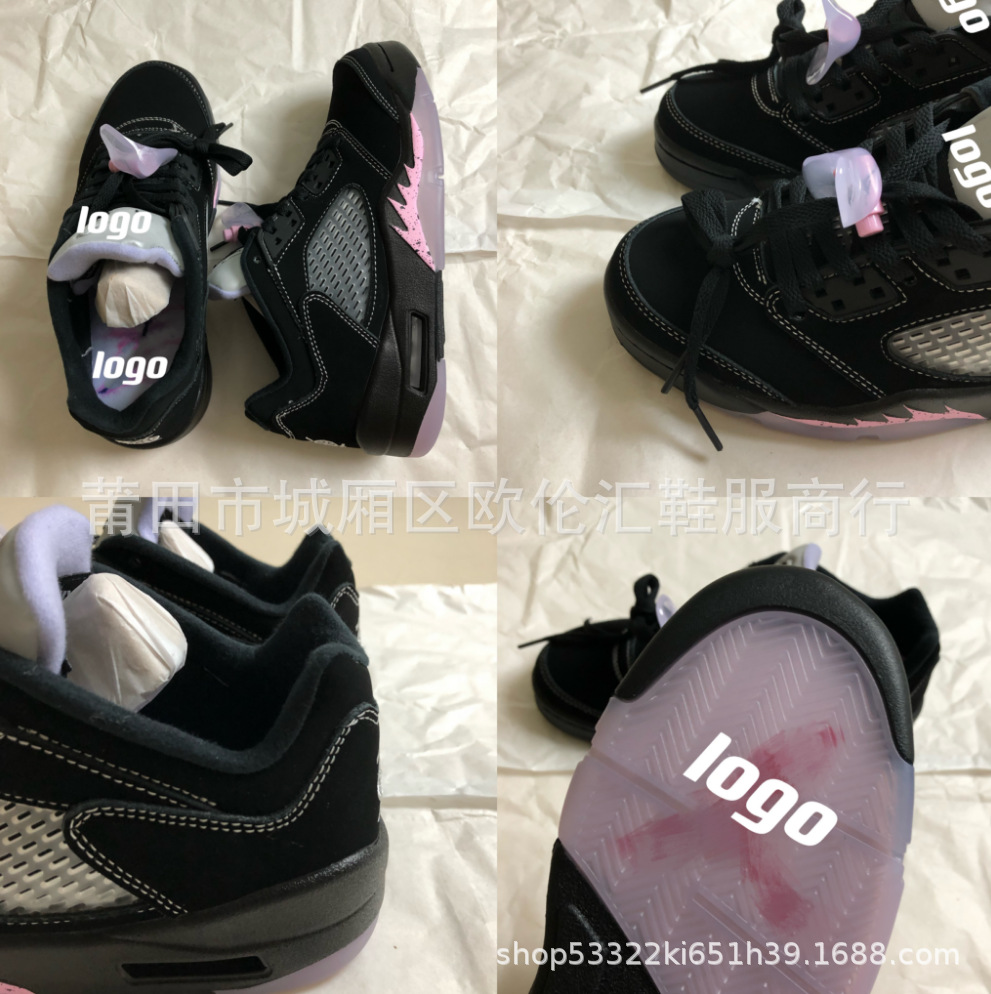 莆田dongdanaj5乔5新款麂皮黑紫耐磨透气低帮复古气垫男女篮球鞋