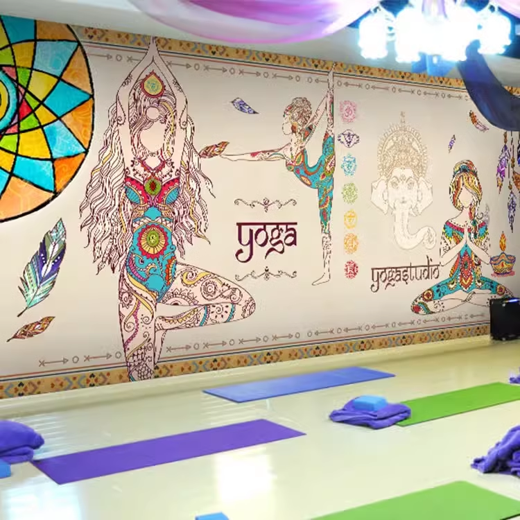 印度瑜伽馆墙面装饰画舞蹈室墙纸教室壁画培训班墙布普拉提壁纸