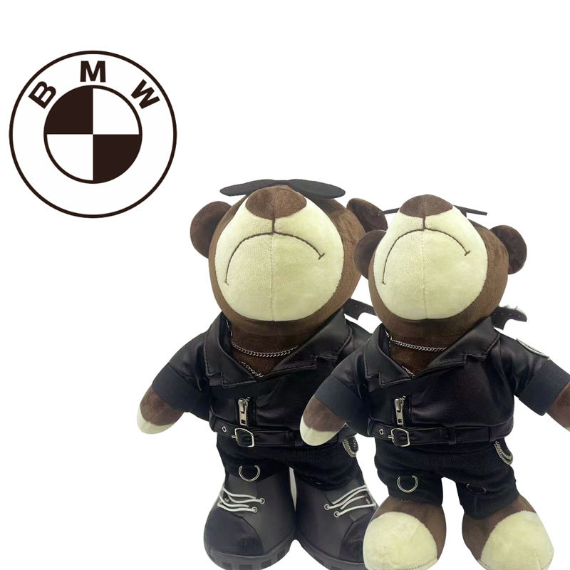 宝马bmw塞车熊毛绒公仔 摇滚机车小熊玩具 宝马熊4s店伴手礼品公