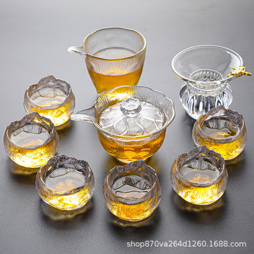 套装家用玻璃荷花小茶杯子盖碗公道杯整套泡茶杯功夫茶具-阿里巴巴