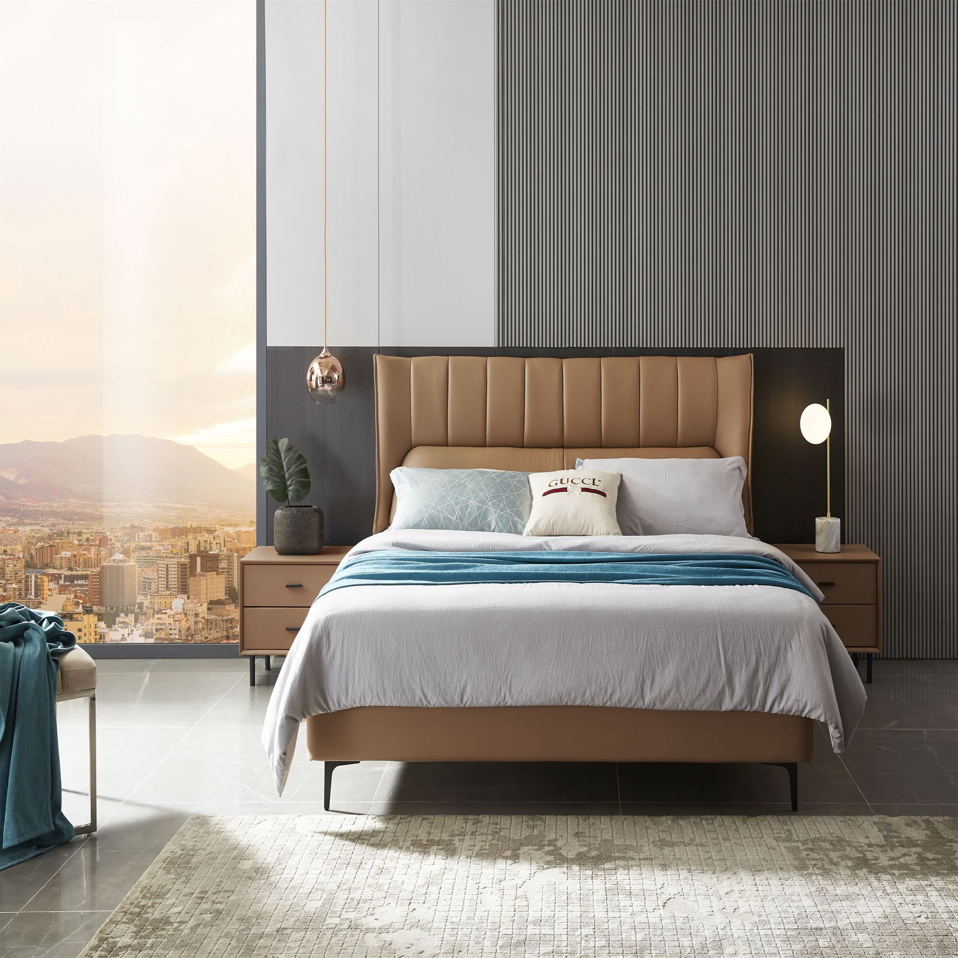 意式极简皮艺床网红同款1.5米小户型主卧软包皮质简约双人公主床