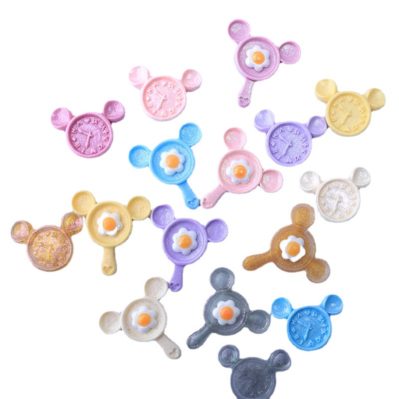 Mickey Pan Clock Resin Accessories Cream Glue DIY Homemade Phone Case Handmade Hair Clips Head Rope Crafts