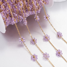 跨境热销法式珍珠花朵手工链 高亮钛钢紫晶链条DIY十字包花链配件
