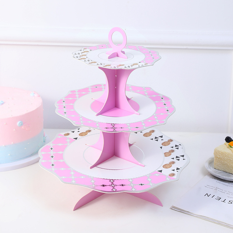 Cross-Border New Three-Layer Grid Gilding Tray Cake Stand Birthday Cake Display Scene Decorations