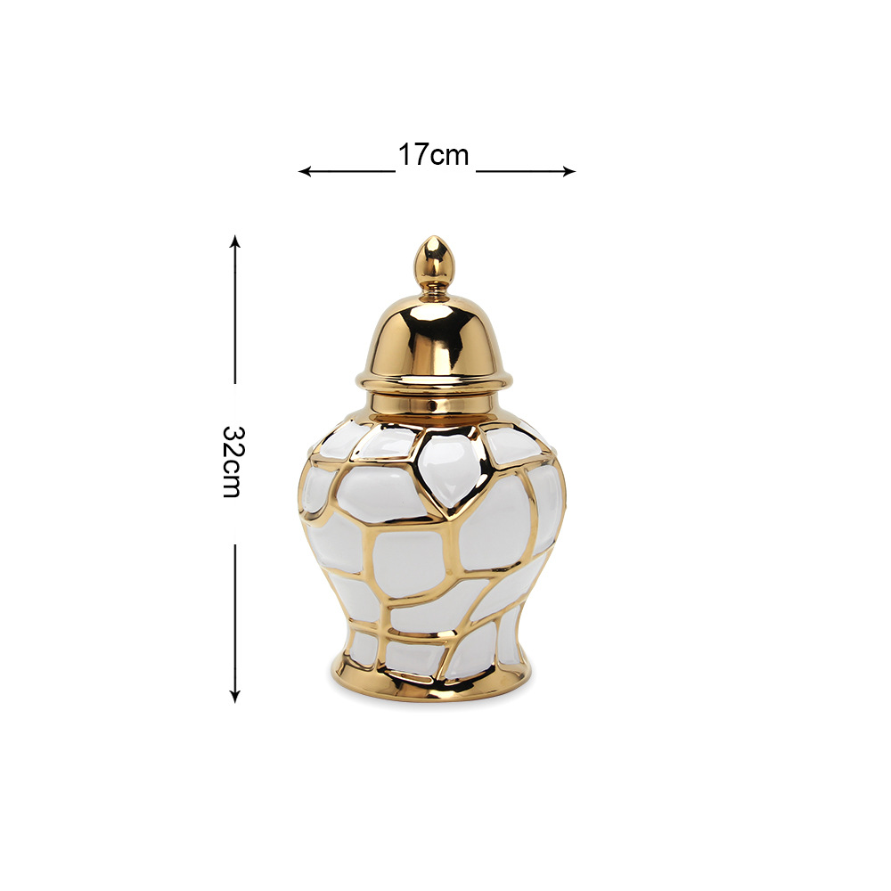 Ceramic Light Luxury Electroplating Temple Jar European Flower Vase Crafts Decoration Hallway Soft Outfit Decorative Storage Jar