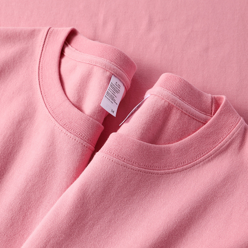 270g重磅玫瑰粉纯棉短袖t恤女 蜜桃粉淡粉纯色显白宽松简约上衣男