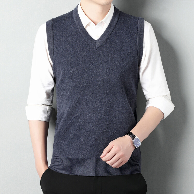 男士春秋冬季v领羊毛衫背心中年针织马甲无袖坎肩爸爸装毛衣男
