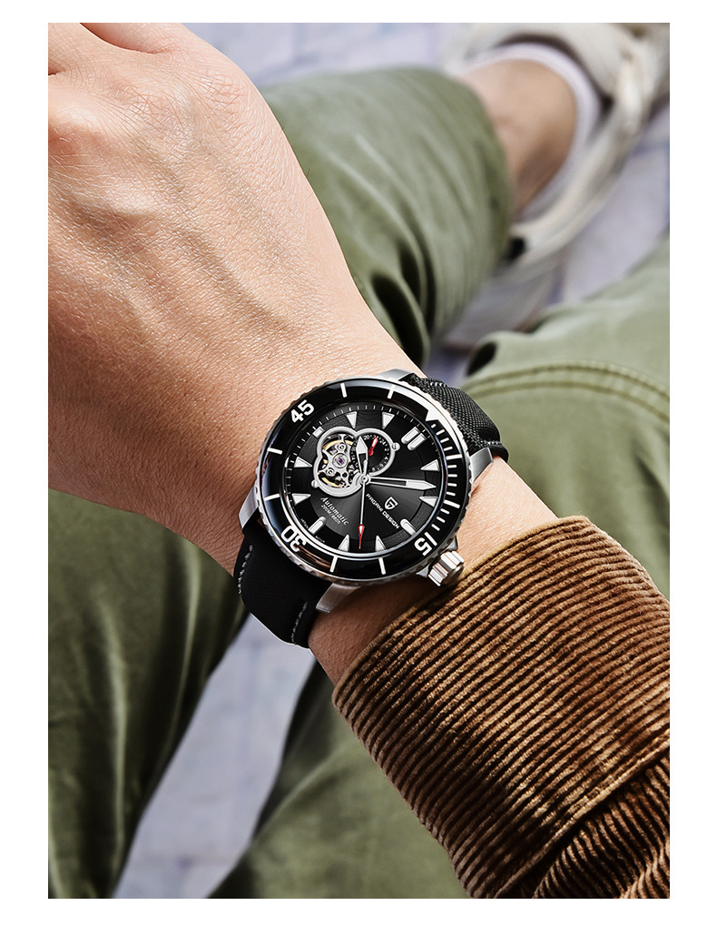 pagani design/伯佳尼男表 全自动机械防水精钢镂空男士手表1674