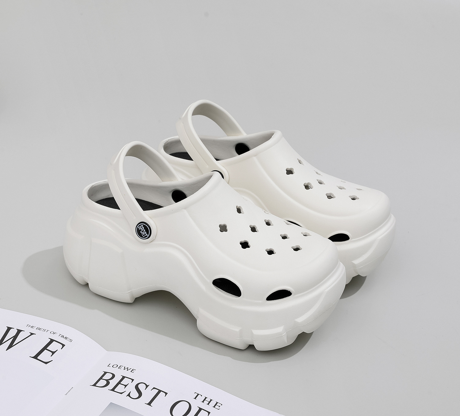Women's Korean-Style High Heel DIY Hole Shoes Summer Soft Bottom Fashion Thick Bottom Toe Cap Outdoor Dual-Use Fashion Garden Sandals